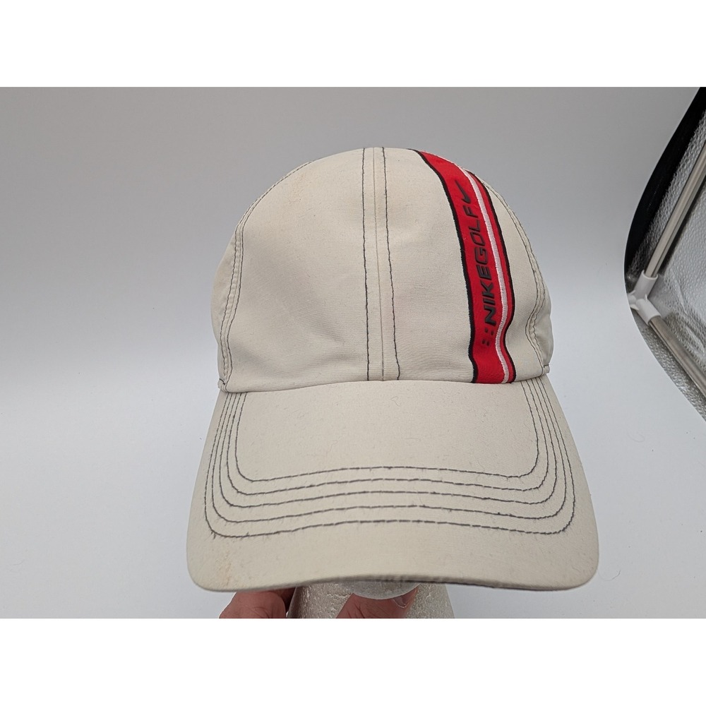 Nike Golf Hat Beige Red Stripe Adjustable Swoosh 267831 - 244 CA05553 One Size